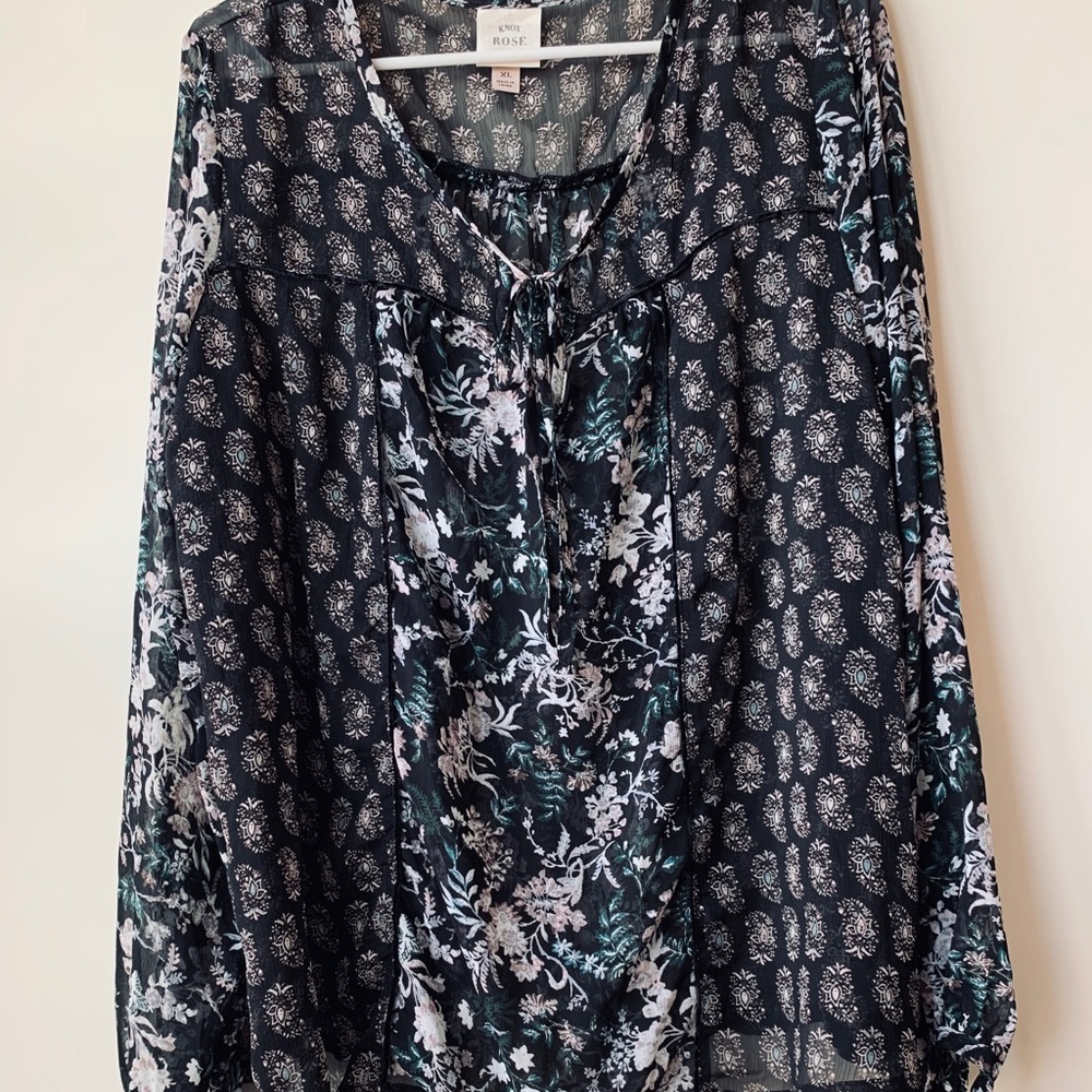 Knox Rose Sheer Floral Tied Blouse XL